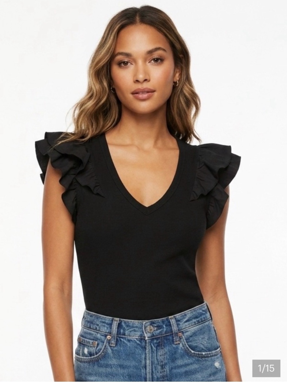 VERONICA BEARD Cathie
Ruffled Top XS Black $158